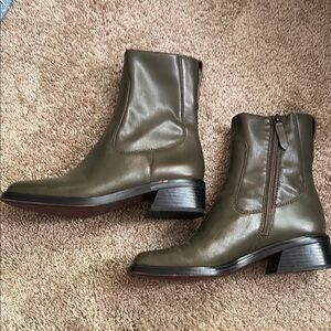 Franco Sarto Green Ankle Booties with Side Zipper